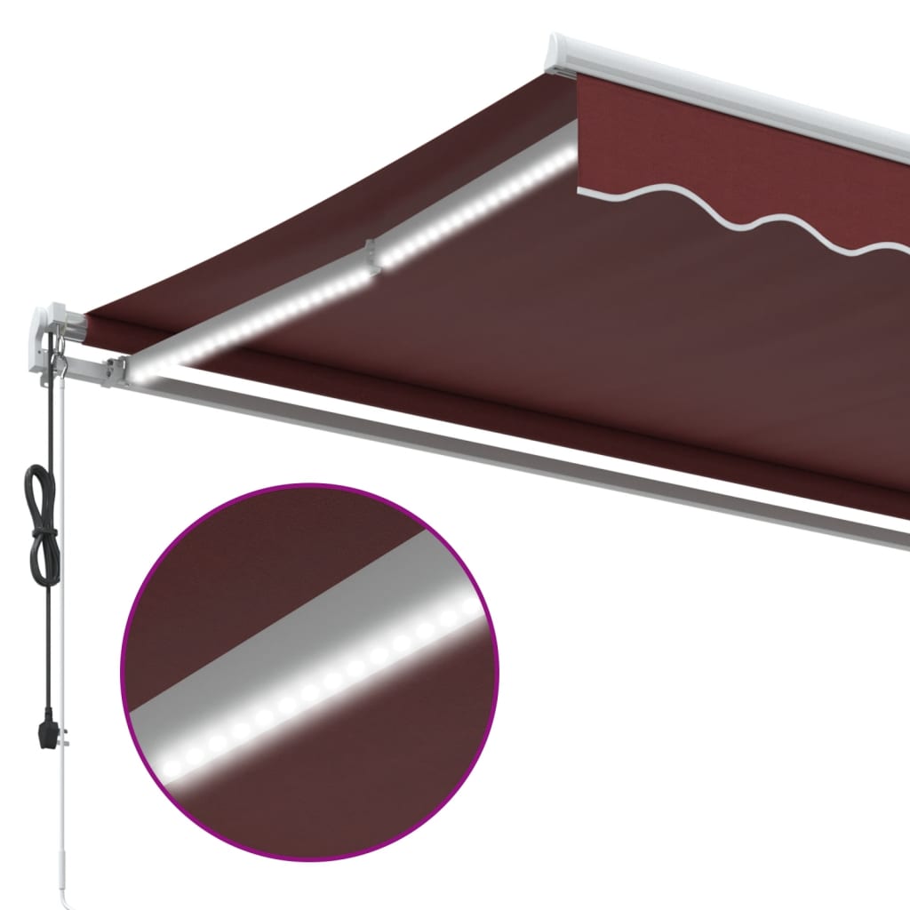 Copertina retractabilă automat cu LED, vișiniu, 450x300 cm