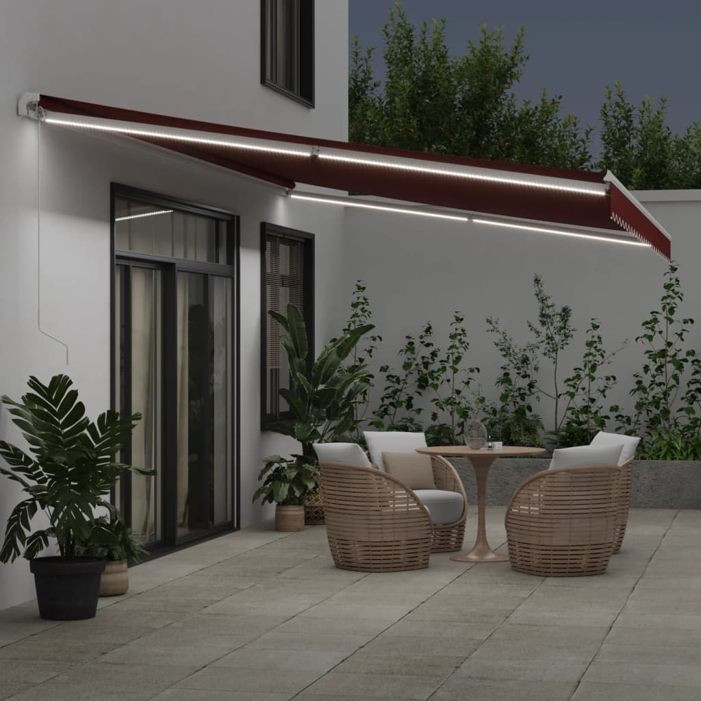 Copertina retractabilă manual cu LED, vișiniu, 600x300 cm