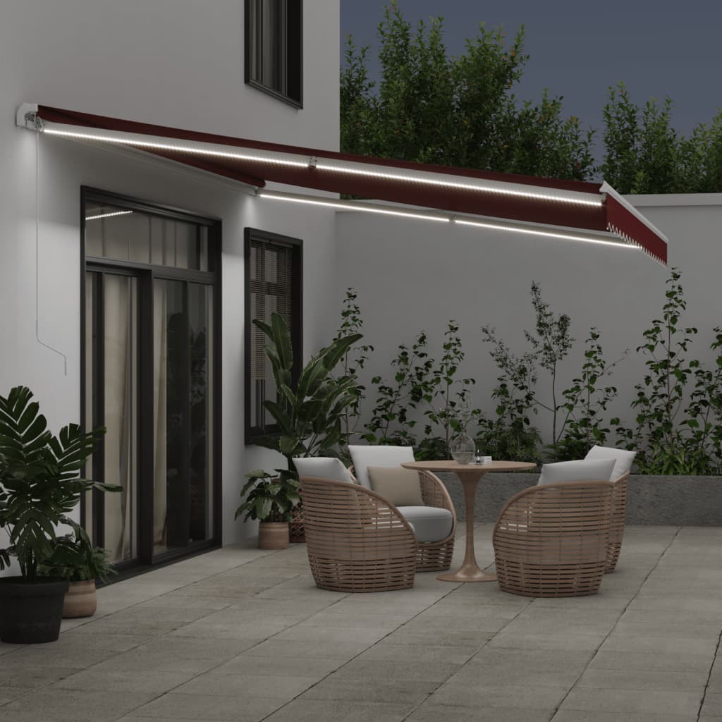 Copertina retractabilă manual cu LED, vișiniu, 500x350 cm