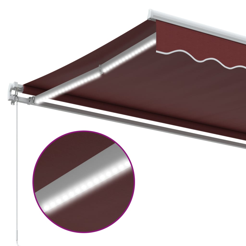 Copertina retractabilă manual cu LED, vișiniu, 500x350 cm