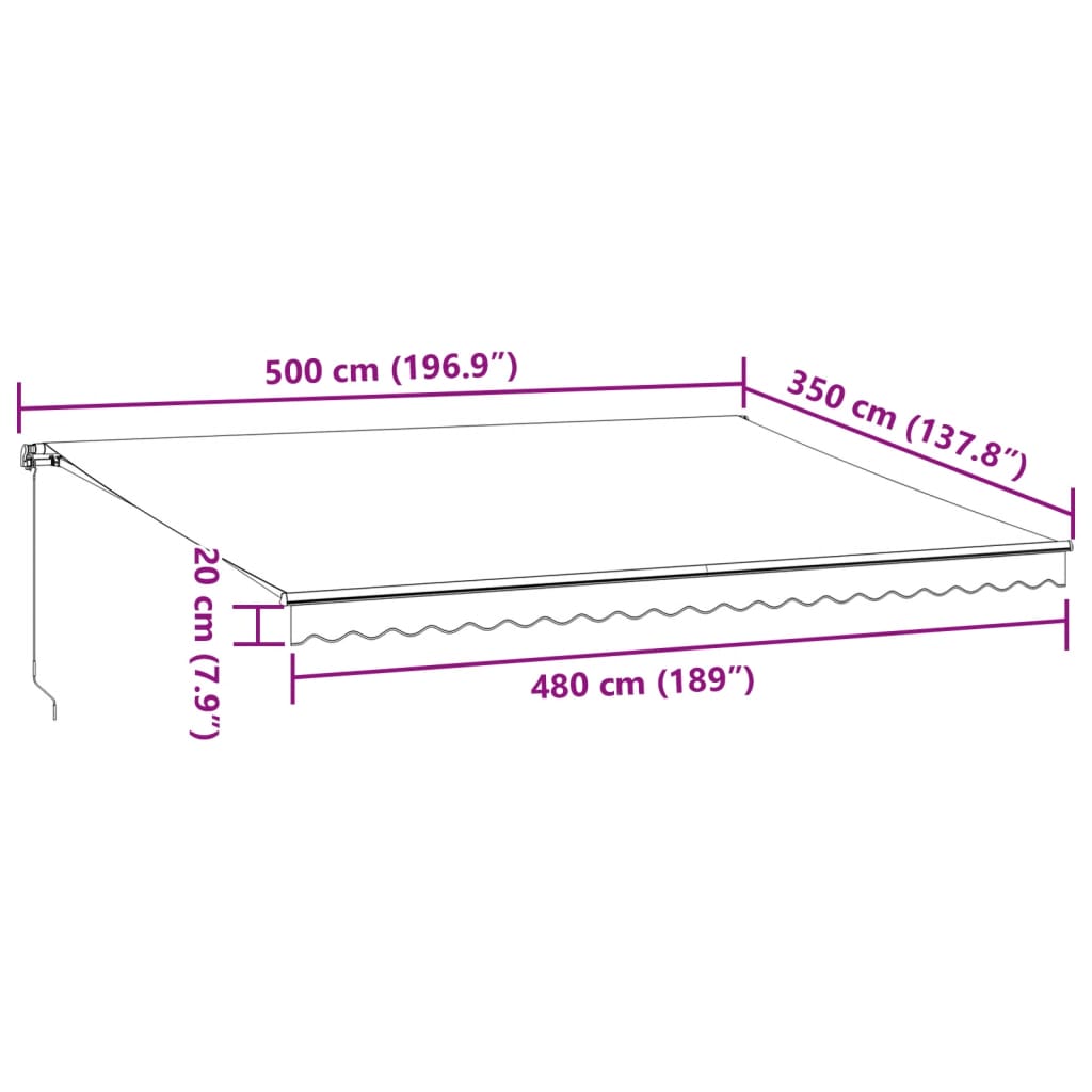 Copertina retractabilă manual cu LED, vișiniu, 500x350 cm