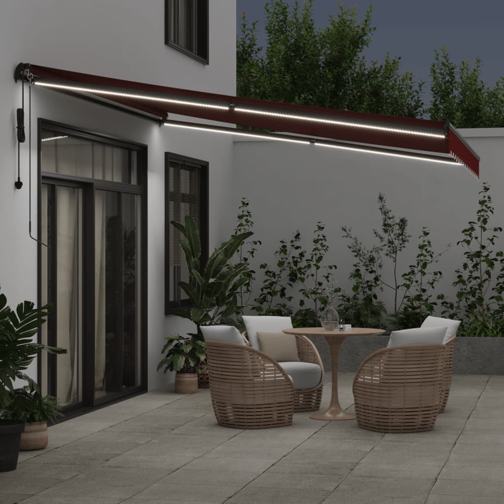 Copertina retractabilă automat cu LED-uri, vișiniu, 400x350 cm