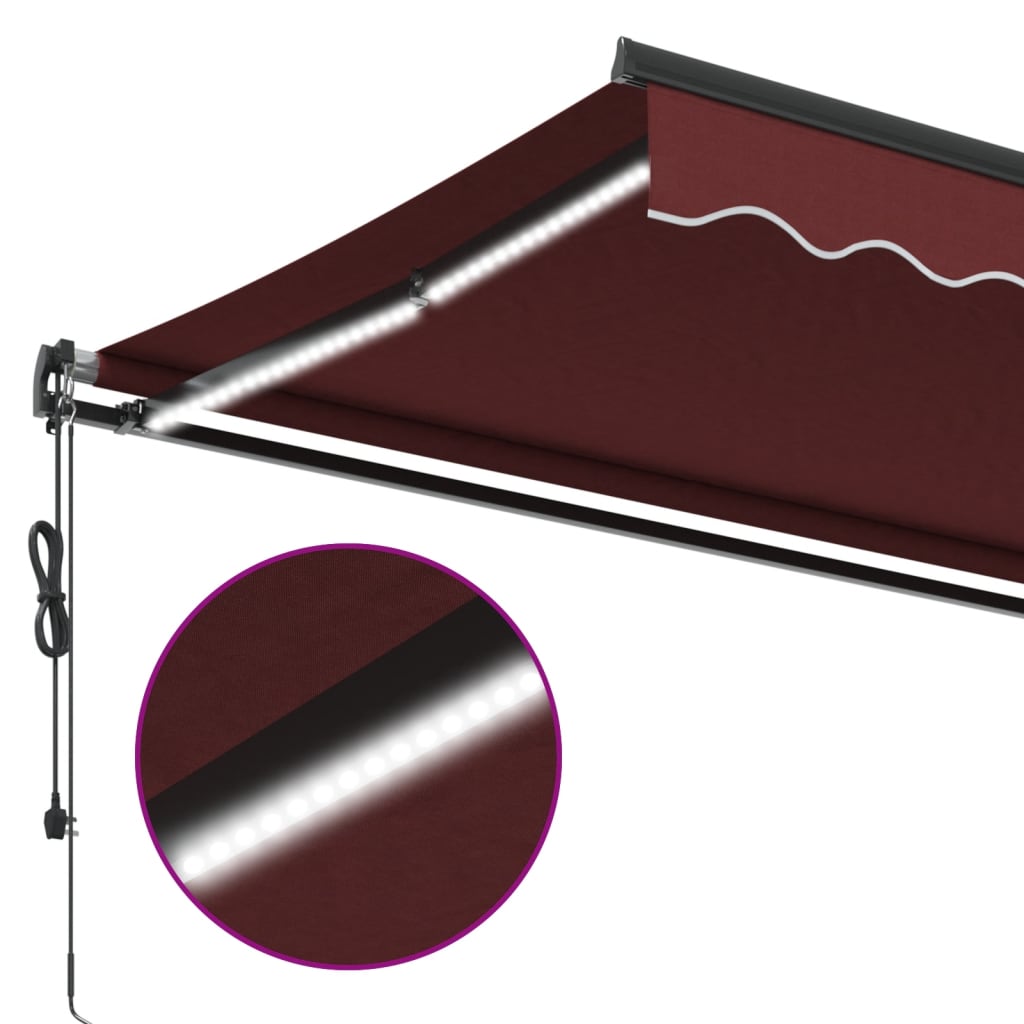 Copertina retractabilă automat cu LED-uri, vișiniu, 450x350 cm