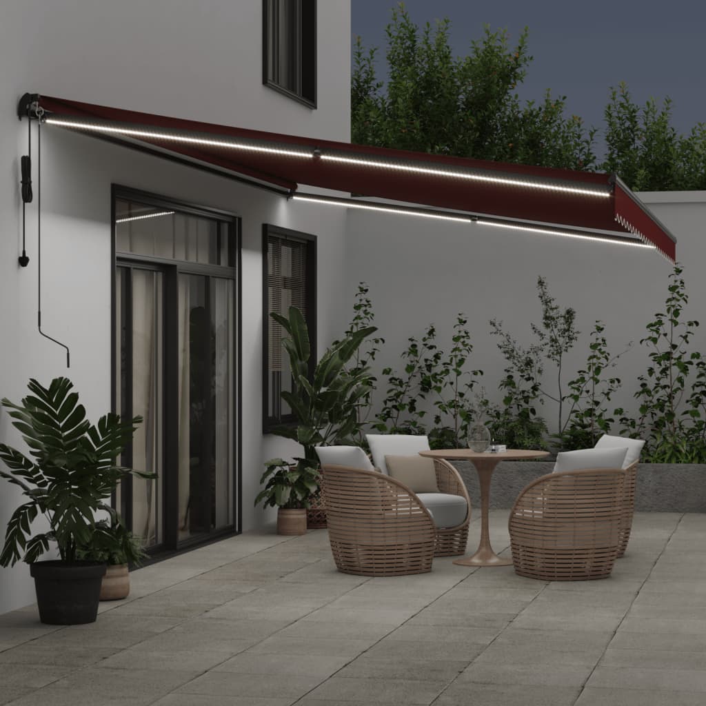 Copertina retractabilă automat cu LED-uri, vișiniu, 500x350 cm