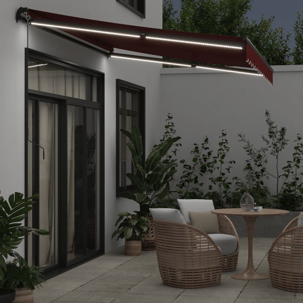 Copertina retractabilă manual cu LED-uri, vișiniu, 350x250 cm