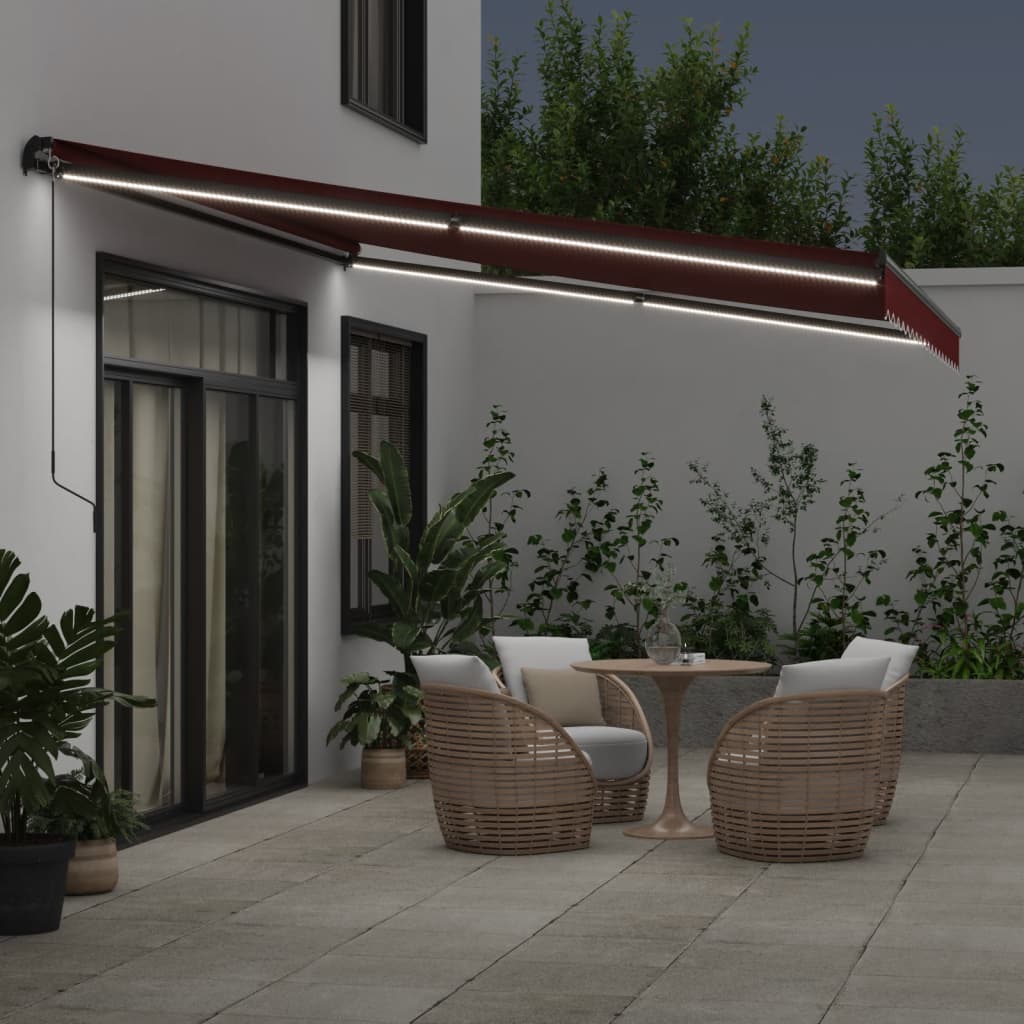 Copertina retractabilă manual cu LED-uri, vișiniu, 450x300 cm