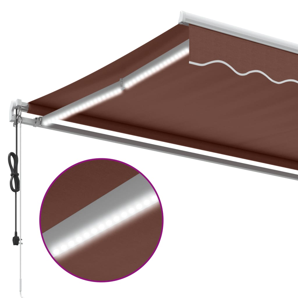 Copertina retractabilă automat cu LED, maro, 300x250 cm