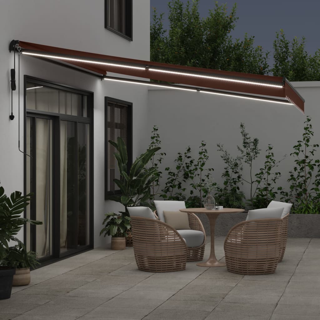 Copertina retractabilă automat cu LED-uri, maro, 400x350 cm