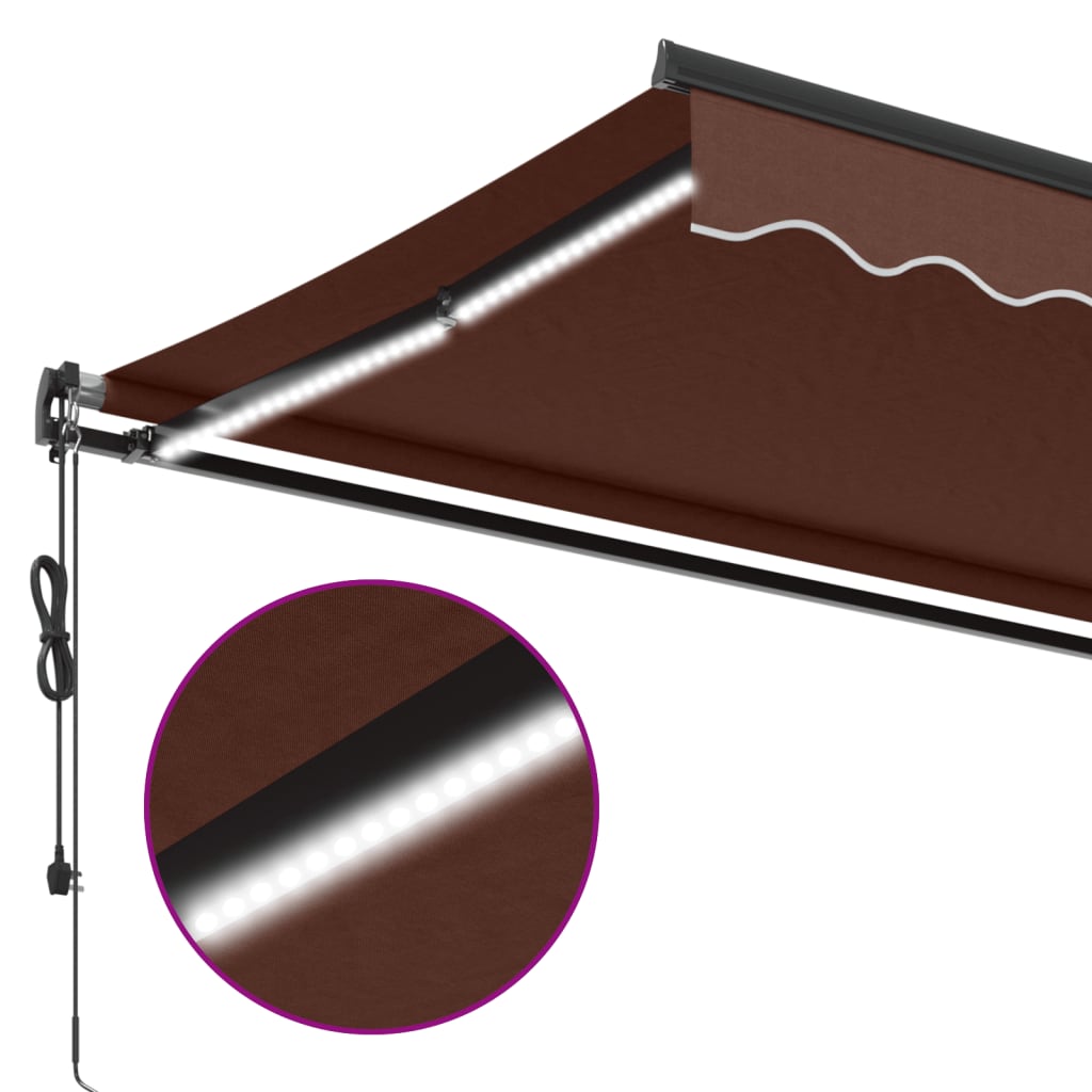 Copertina retractabilă automat cu LED-uri, maro, 450x350 cm