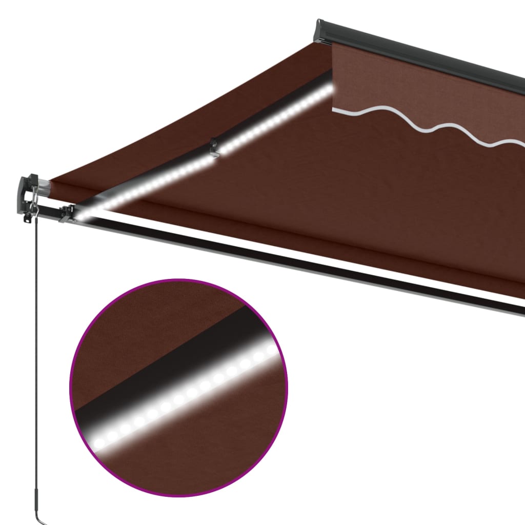 Copertina retractabilă manual cu LED-uri, maro, 500x350 cm
