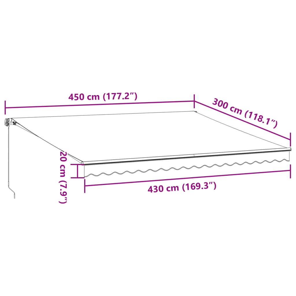 Copertină retractabilă manual cu LED, maro, 450x300 cm