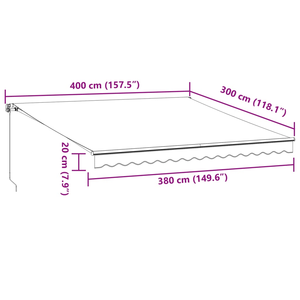 Copertină retractabilă manual cu LED, antracit/alb, 400x300 cm