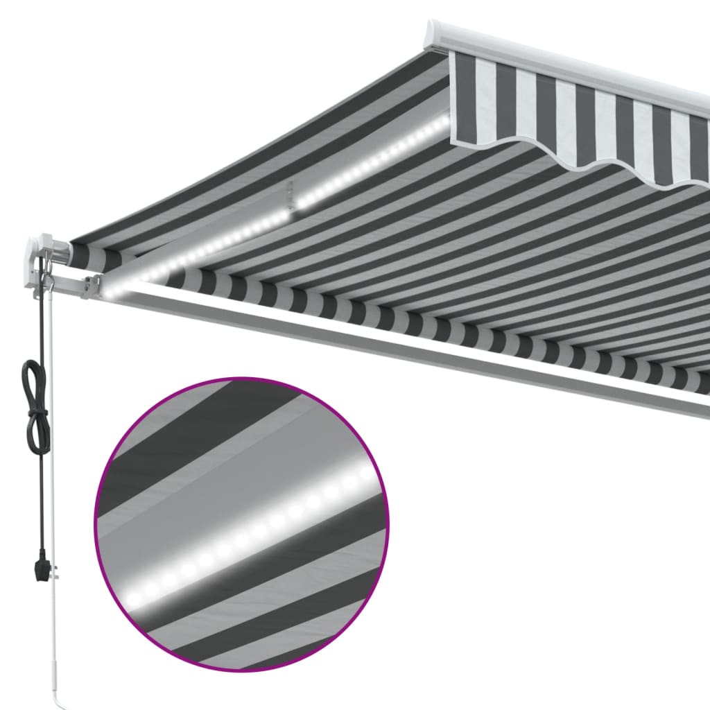 Copertină retractabilă automat cu LED, antracit/alb, 500x350 cm