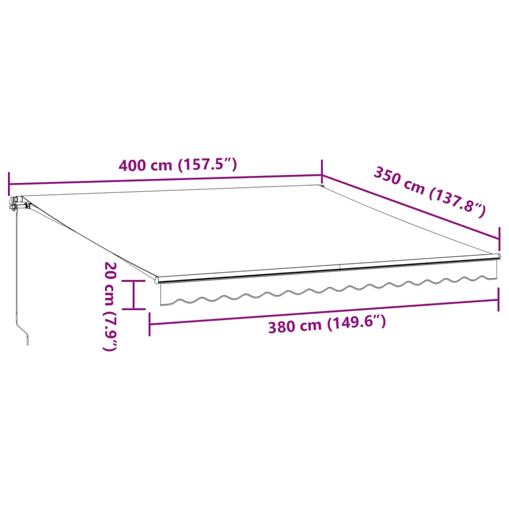 Copertină retractabilă manual cu LED, antracit/alb, 400x350 cm
