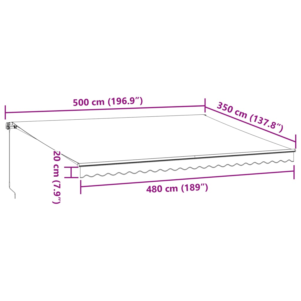 Copertină retractabilă manual, antracit/alb, 500x350 cm