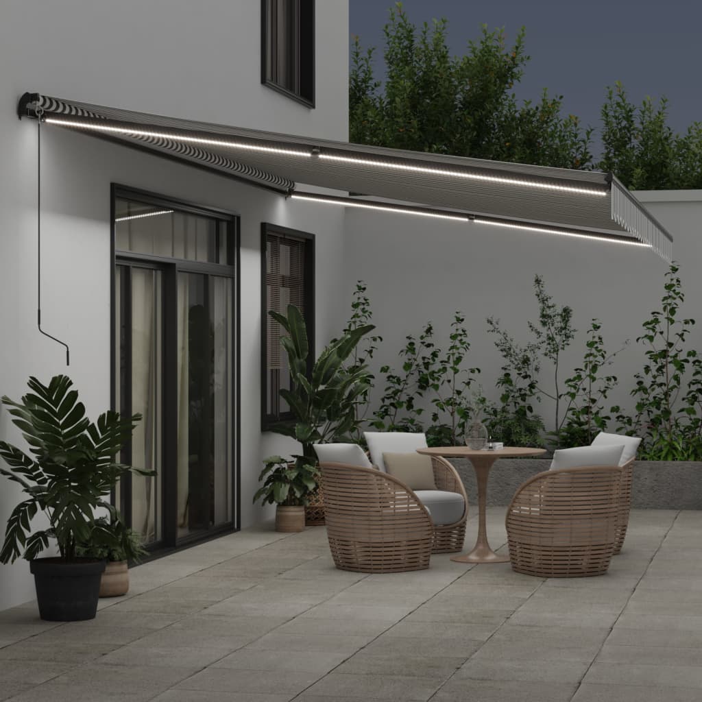 Copertină retractabilă manual cu LED-uri antracit/alb 600x350cm