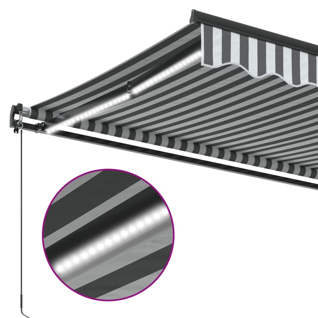 Copertină retractabilă manual cu LED-uri antracit/alb 600x350cm