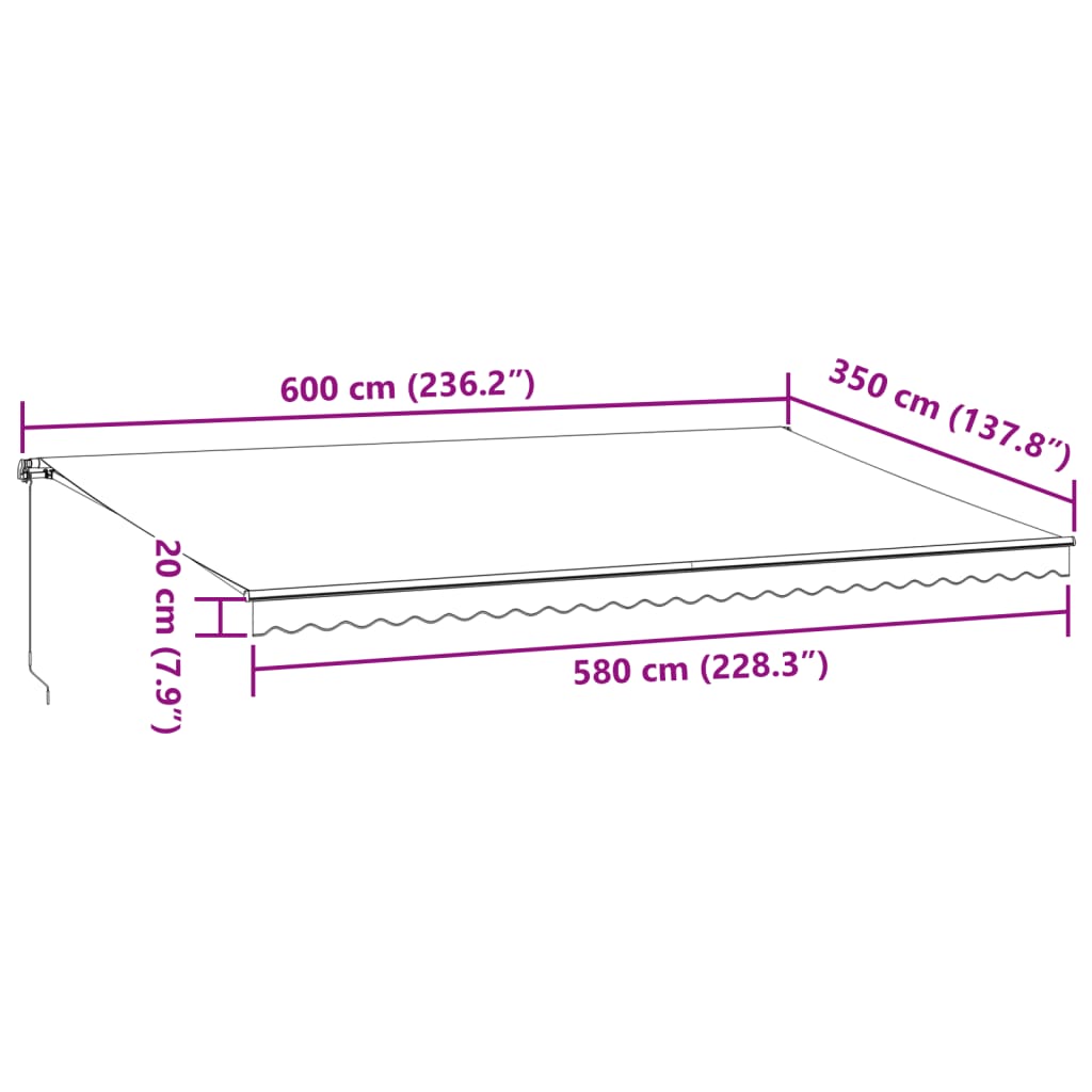 Copertină retractabilă manual cu LED-uri antracit/alb 600x350cm