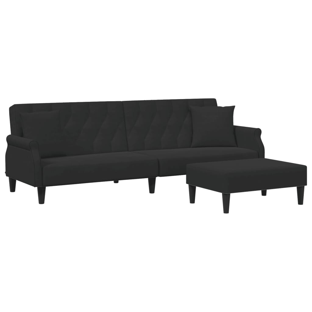 Canapea extensibilă cu pernuță și taburet 2locuri negru catifea