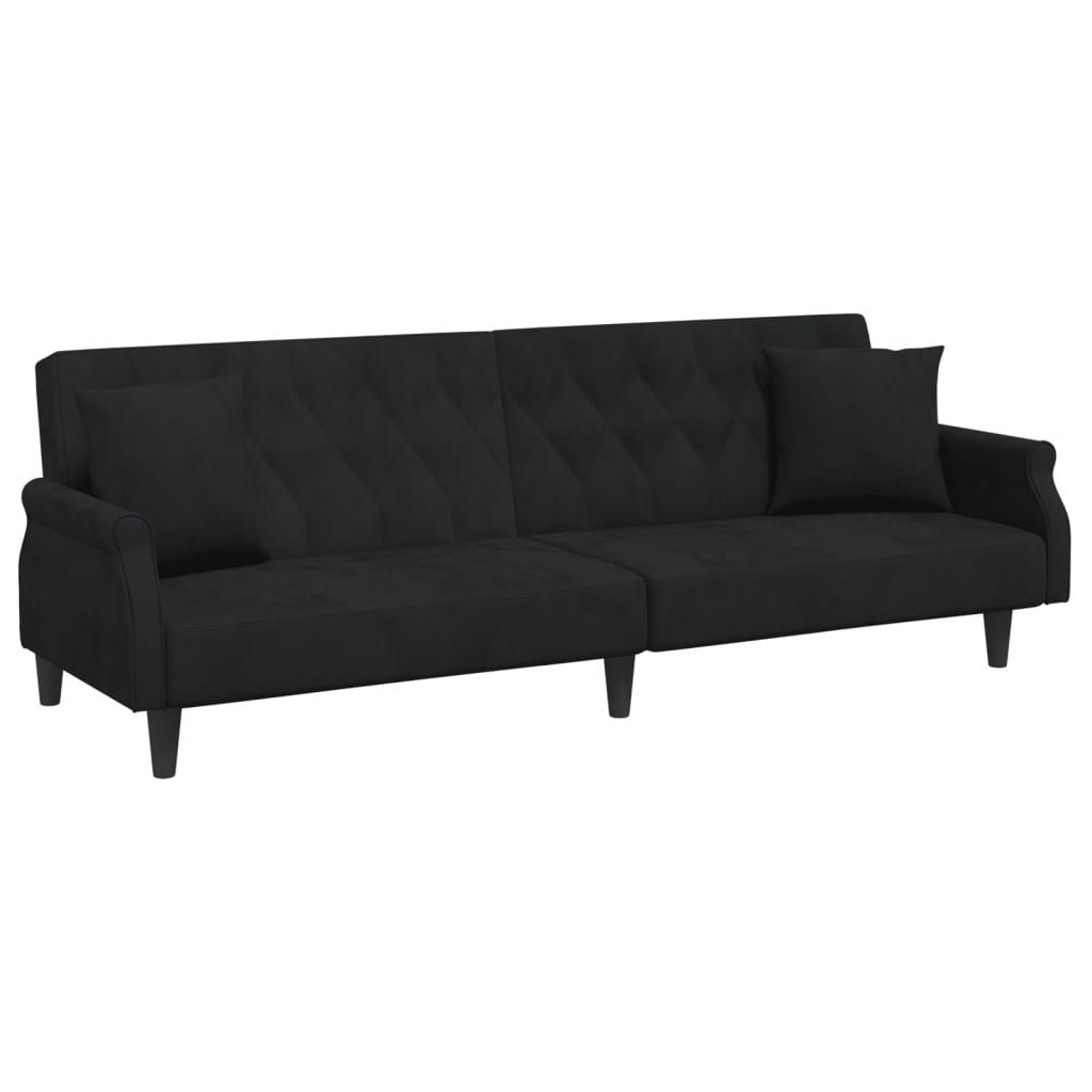Canapea extensibilă cu pernuță și taburet 2locuri negru catifea