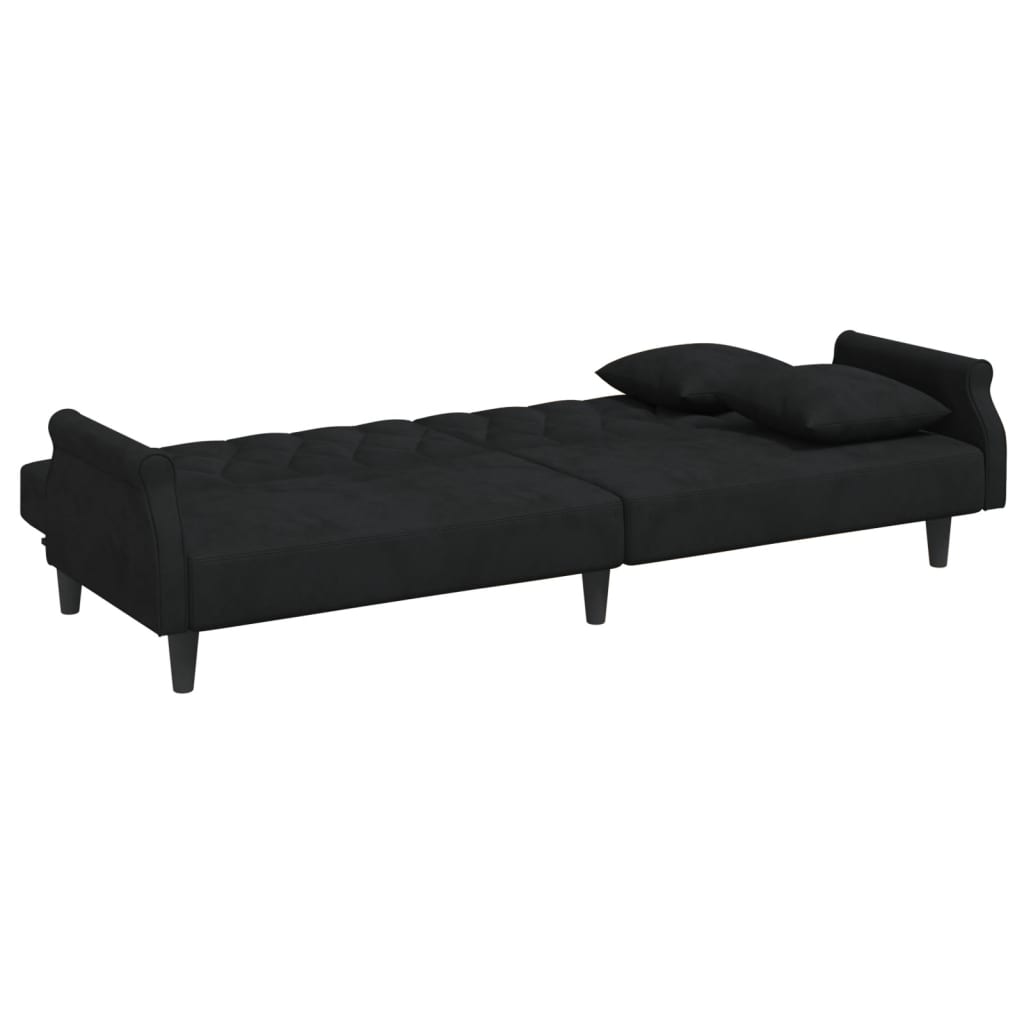Canapea extensibilă cu pernuță și taburet 2locuri negru catifea