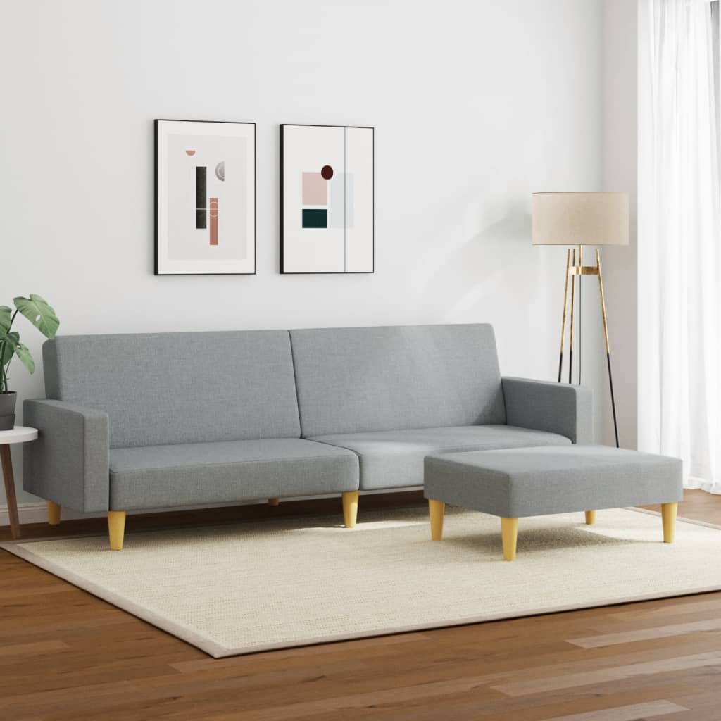 Canapea extensibilă cu taburet, 2 locuri, gri deschis, textil
