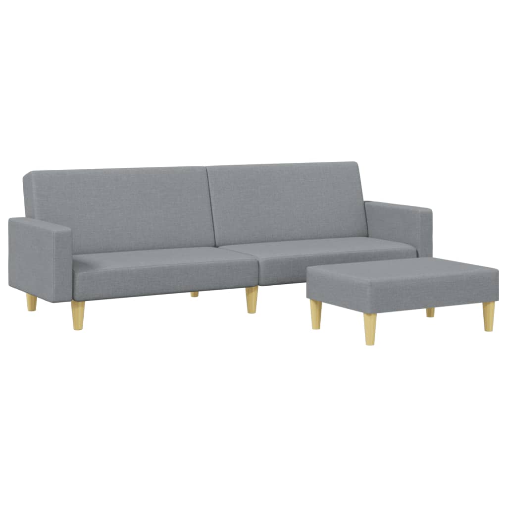 Canapea extensibilă cu taburet, 2 locuri, gri deschis, textil