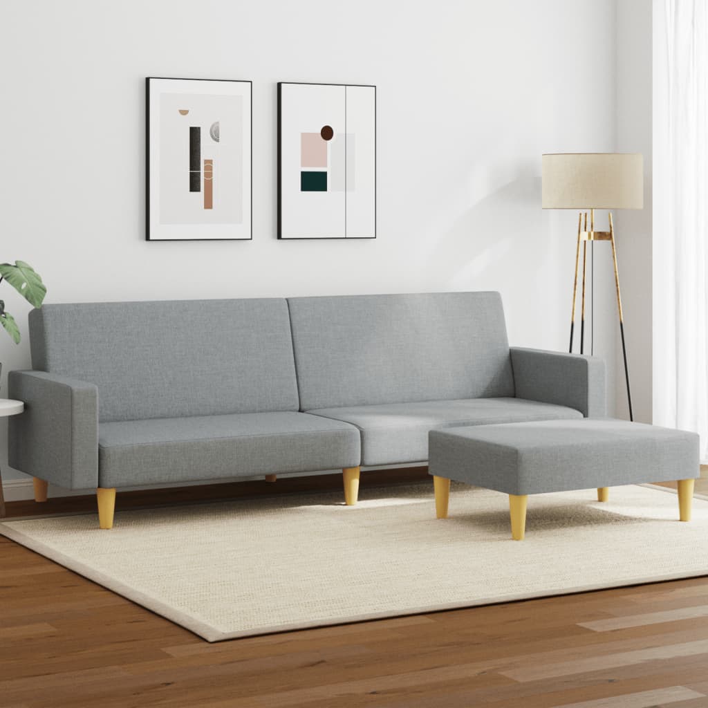 Canapea extensibilă cu taburet, 2 locuri, gri deschis, textil