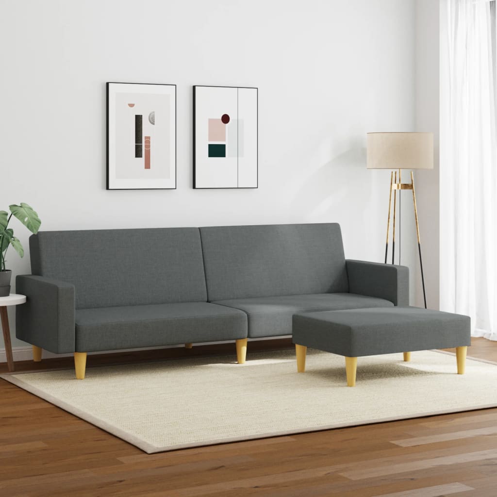 Canapea extensibilă cu taburet, 2 locuri, gri închis, textil