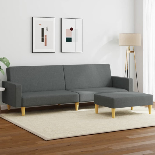 Canapea extensibilă cu taburet, 2 locuri, gri închis, textil