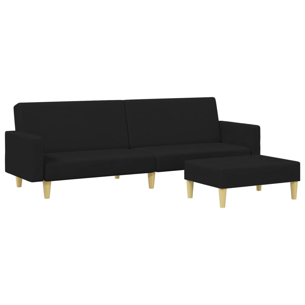 Canapea extensibilă cu taburet, 2 locuri, negru, textil