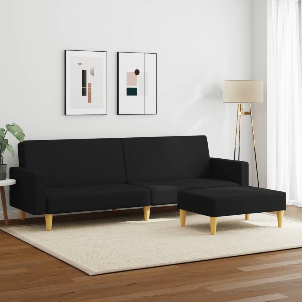 Canapea extensibilă cu taburet, 2 locuri, negru, textil