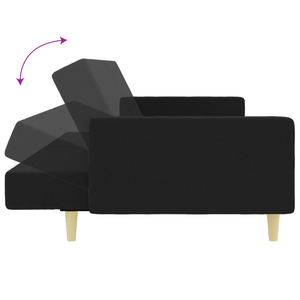 Canapea extensibilă cu taburet, 2 locuri, negru, textil