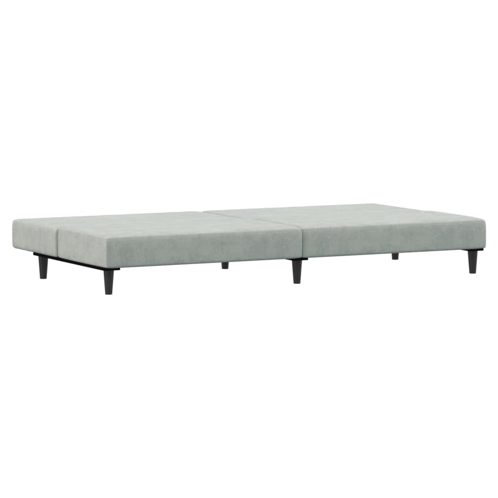 Canapea extensibilă cu taburet, 2 locuri, gri deschis, catifea