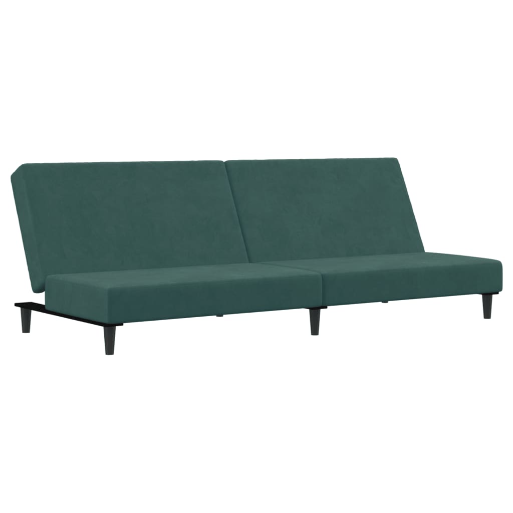 Canapea extensibilă cu taburet, 2 locuri, verde închis, catifea