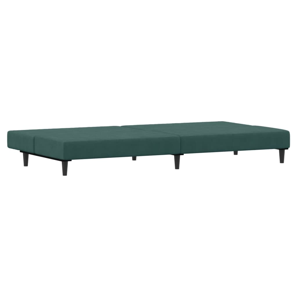 Canapea extensibilă cu taburet, 2 locuri, verde închis, catifea