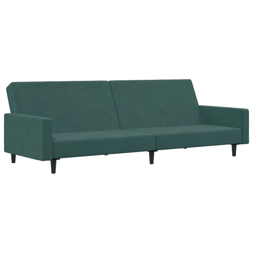 Canapea extensibilă cu taburet, 2 locuri, verde închis, catifea