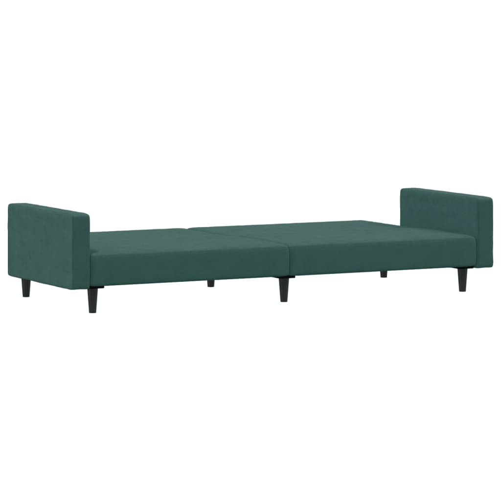 Canapea extensibilă cu taburet, 2 locuri, verde închis, catifea
