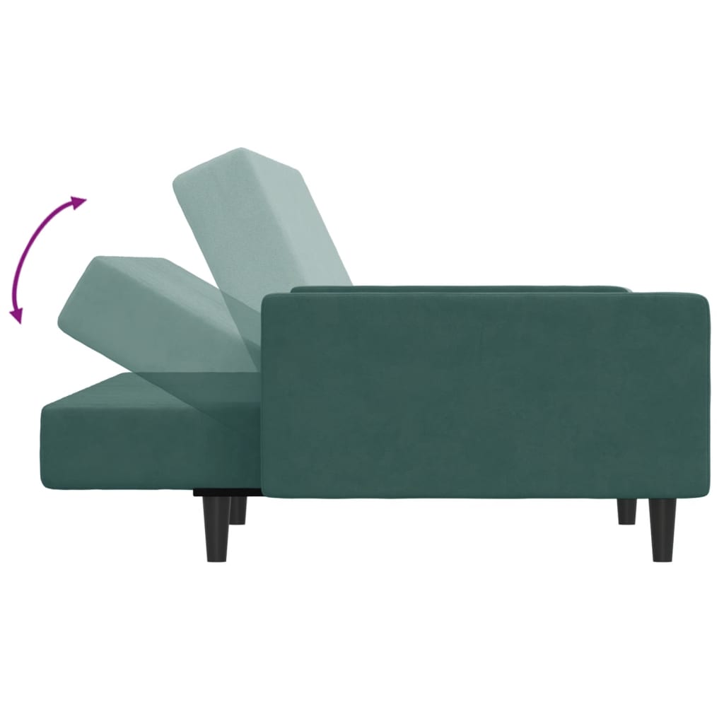 Canapea extensibilă cu taburet, 2 locuri, verde închis, catifea