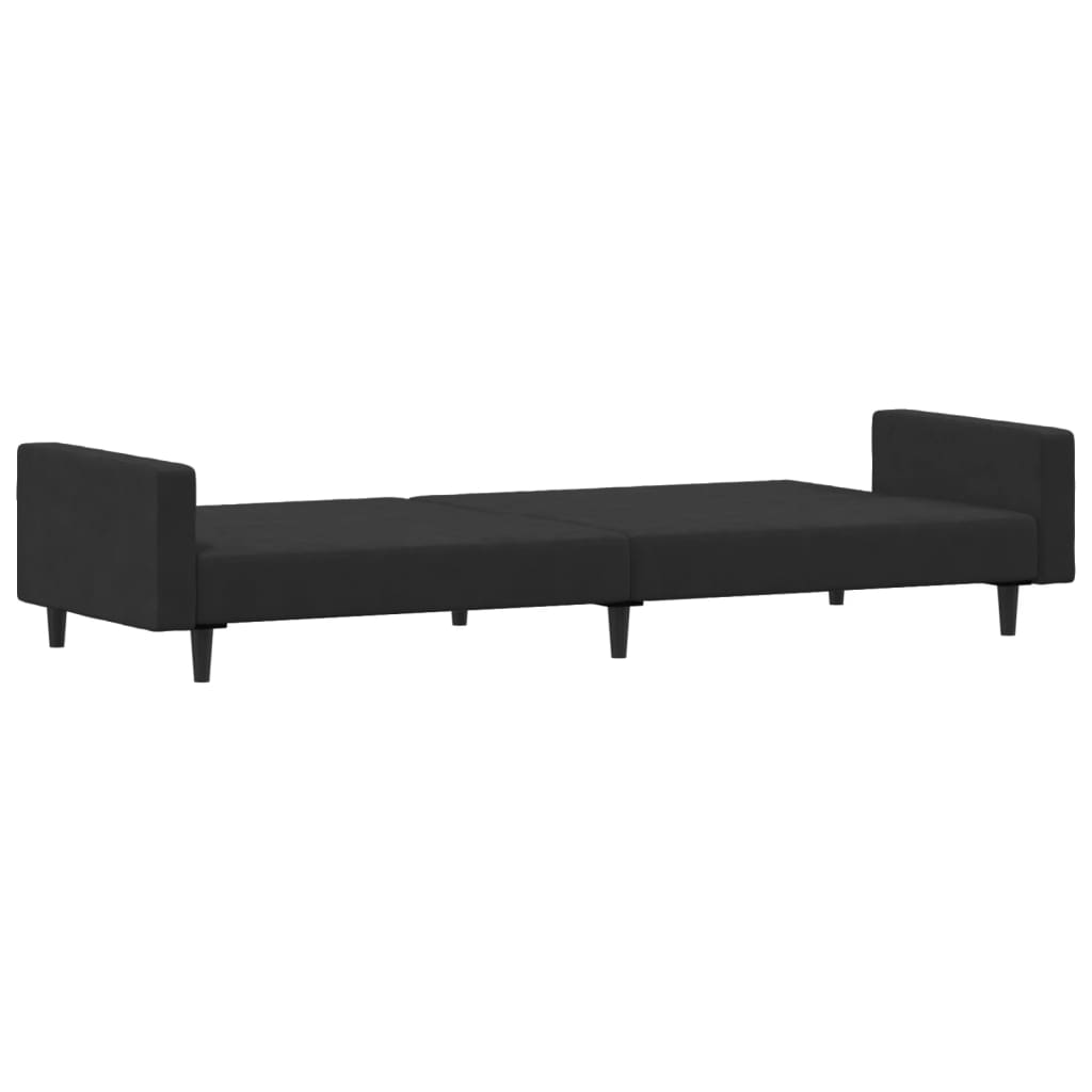 Canapea extensibilă cu taburet, 2 locuri, negru, catifea