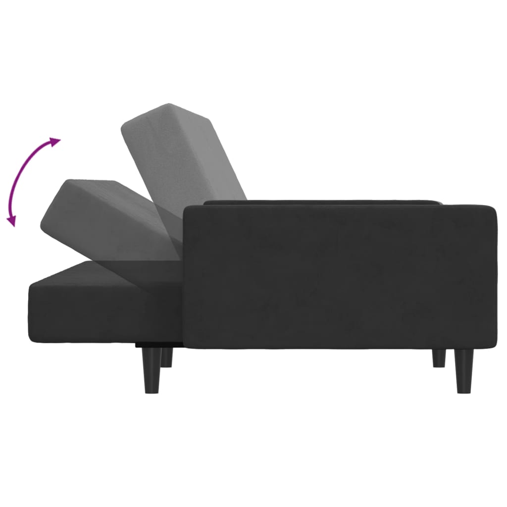 Canapea extensibilă cu taburet, 2 locuri, negru, catifea