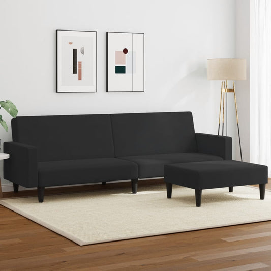 Canapea extensibilă cu taburet, 2 locuri, negru, catifea