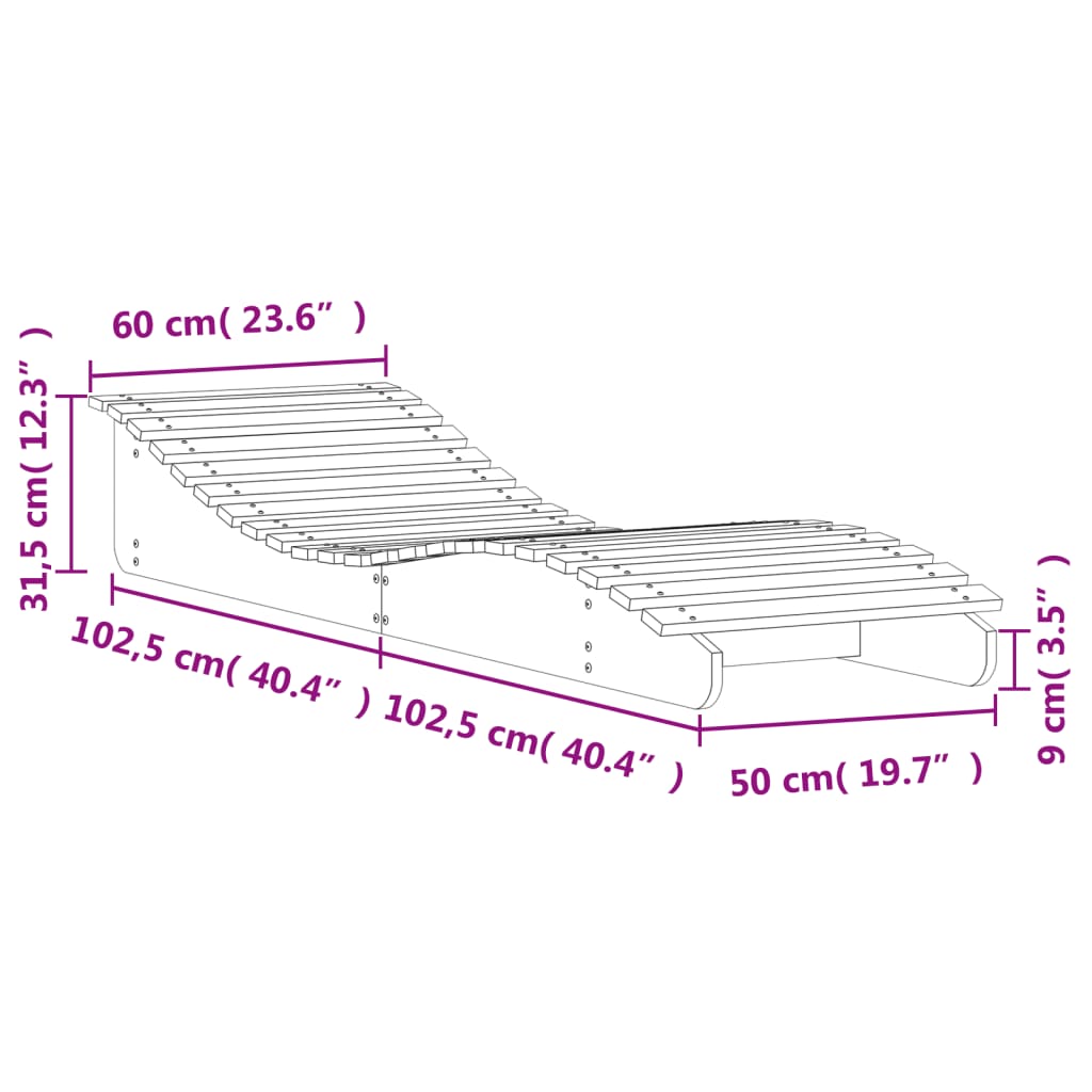 Șezlong, alb, 205x60x31,5 cm, lemn masiv de pin