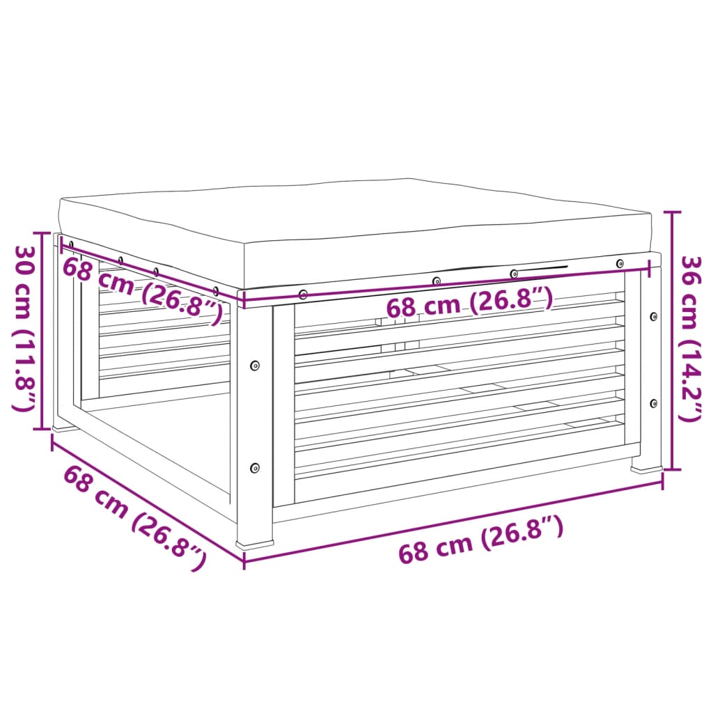 Taburet de grădină cu pernă 68x68x30 cm lemn masiv acacia