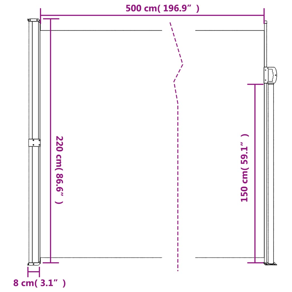 Copertina laterală retractabilă, crem, 220x500 cm