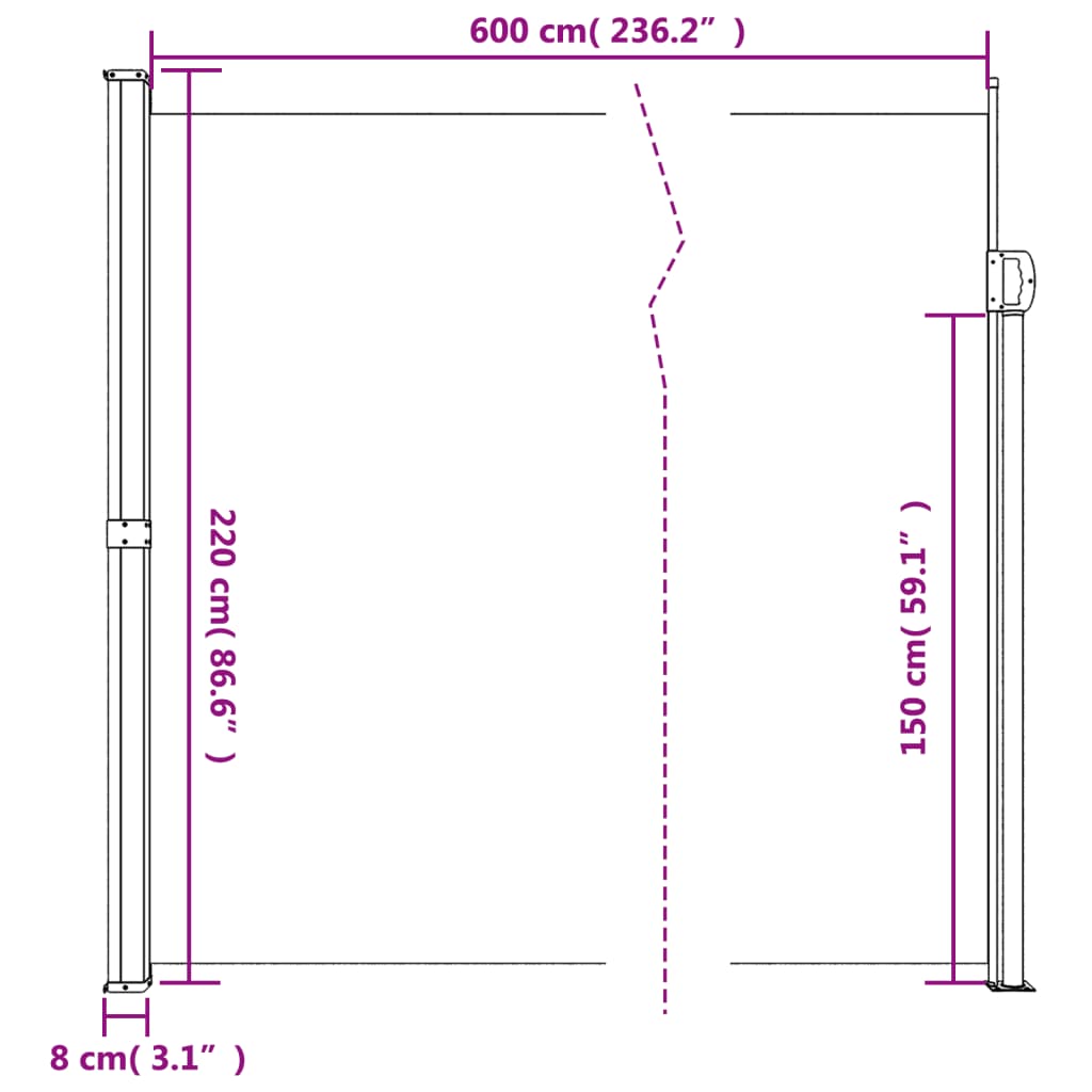 Copertină laterală retractabilă, crem, 220x600 cm