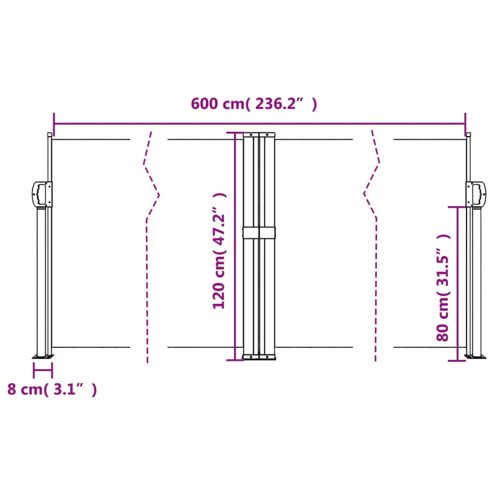 Copertină laterală retractabilă, alb, 120 x 600 cm