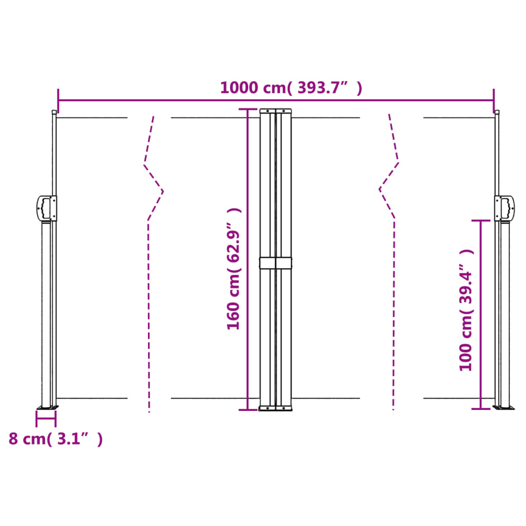 Copertină laterală retractabilă, antracit, 160x1000 cm
