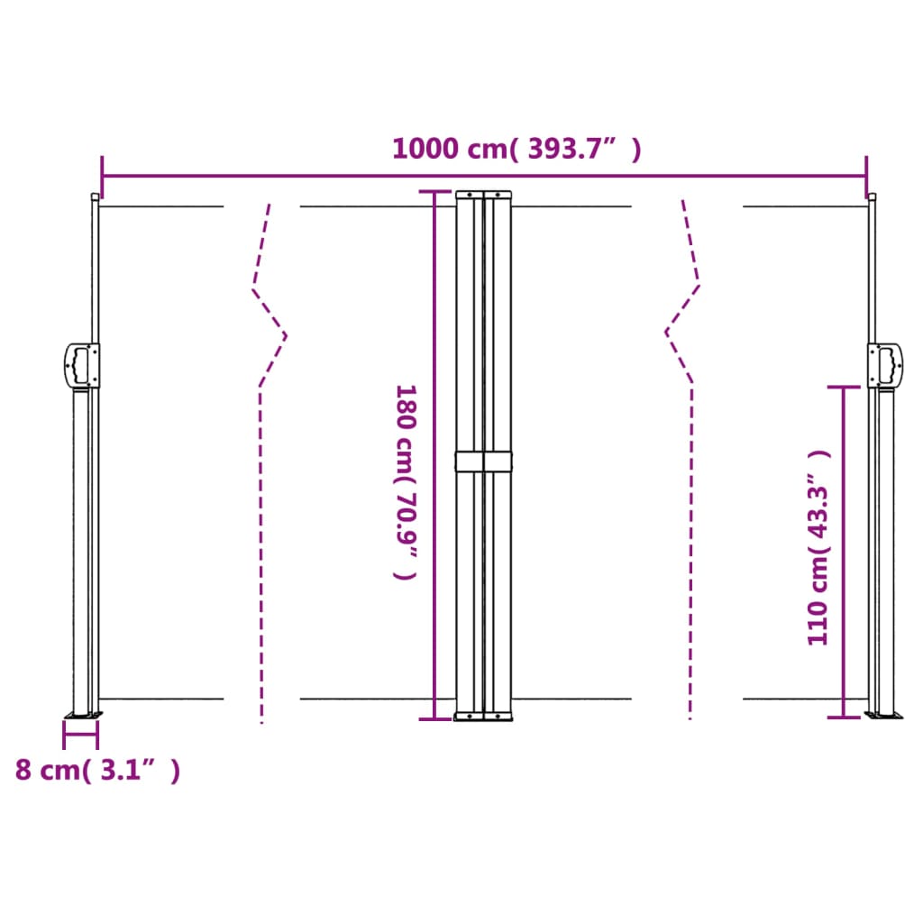 Copertină laterală retractabilă, crem, 180x1000 cm