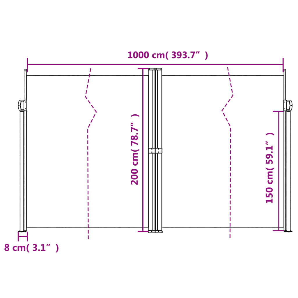 Copertină laterală retractabilă, crem, 200x1000 cm